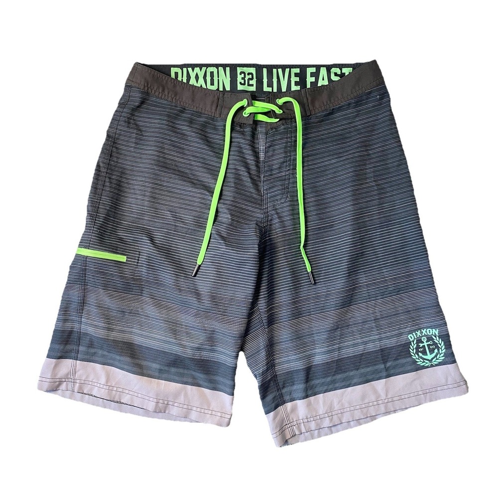 Dixxon Shorts Mens Size 32 Black Green Unlined Swim Board Trunks Striped-flaw